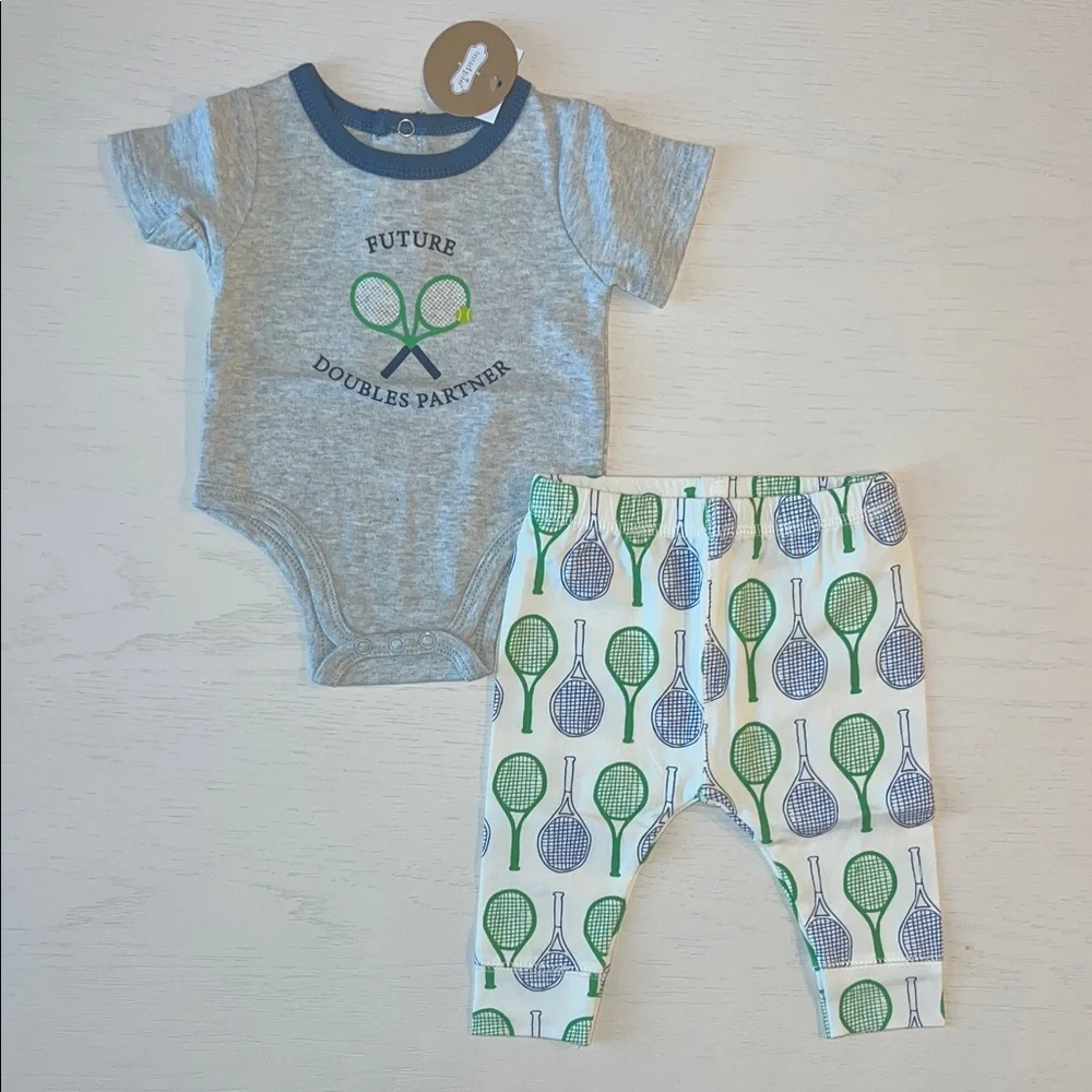 Mud Pie Baby Boy Tennis Set Bodysuit Pants 0-3 6-9 months